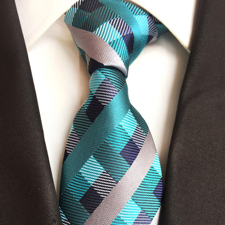 Handmade Tie // Teal + Navy + Grey Cross Stripe