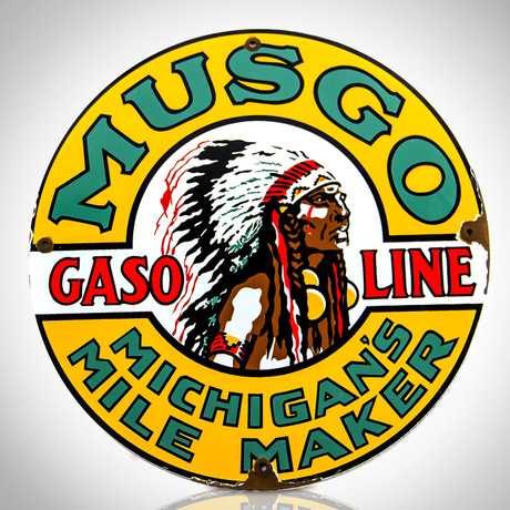 Musgo Gasoline-Indian Chief // Original Vintage Gas Pump Sign