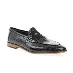 Pointed Crocodile Embossed Penny Loafer // Black (Euro: 45)