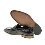 Pointed Crocodile Embossed Penny Loafer // Black (Euro: 41)