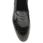 Pointed Crocodile Embossed Penny Loafer // Black (Euro: 42)