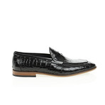 Pointed Crocodile Embossed Penny Loafer // Black (Euro: 42)