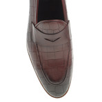 Pointed Crocodile Embossed Penny Loafer // Claret Red (Euro: 40)