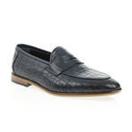 Pointed Crocodile Embossed Penny Loafer // Navy Blue (Euro: 45)