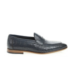 Pointed Crocodile Embossed Penny Loafer // Navy Blue (Euro: 41)