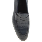 Pointed Crocodile Embossed Penny Loafer // Navy Blue (Euro: 44)