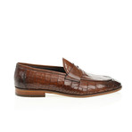 Pointed Crocodile Embossed Penny Loafer // Tobacco (Euro: 42)