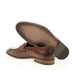 Pointed Crocodile Embossed Penny Loafer // Tobacco (Euro: 45)