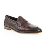 Pointed Crocodile Embossed Penny Loafer // Claret Red (Euro: 45)