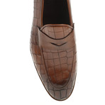 Pointed Crocodile Embossed Penny Loafer // Tobacco (Euro: 45)