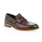 Crocodile Embossed Penny Loafer // Claret Red (Euro: 42)