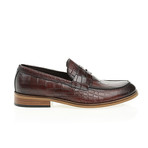 Crocodile Embossed Penny Loafer // Claret Red (Euro: 43)