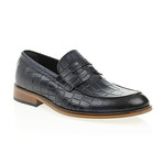 Crocodile Embossed Penny Loafer // Navy Blue (Euro: 43)