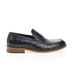 Crocodile Embossed Penny Loafer // Navy Blue (Euro: 44)