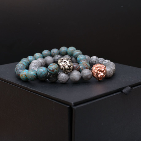 Natural Stone + Lion Beads // Set of 2