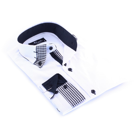Reversible Cuff Button-Down Shirt // Solid White + Black Checkered (S)