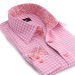 Amedeo Exclusive // Reversible Cuff Button-Up Shirt // Pink + White Checkered + Reversible Paisley (L)