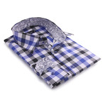 Reversible Cuff Button-Up Shirt // Blue Checkered + Reversible Paisley (XL)