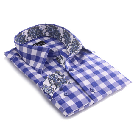 Reversible Cuff Button-Up Shirt // Blue + White Checkered + Colorful Paisley (S)