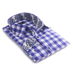 Reversible Cuff Button-Up Shirt // Blue + White Checkered + Colorful Paisley (XL)