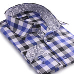 Reversible Cuff Button-Up Shirt // Blue Checkered + Reversible Paisley (XL)