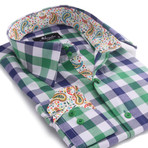 Reversible Cuff Button-Up Shirt // Green Checkered + Colorful Paisley (2XL)