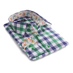 Reversible Cuff Button-Up Shirt // Green Checkered + Colorful Paisley (M)