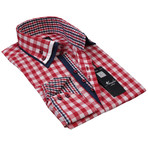 Amedeo Exclusive // Checkered Reversible Cuff Button-Down Shirt II // Red + White (2XL)