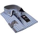 Amedeo Exclusive // Reversible Cuff Button-Down Shirt // Light Blue Checkered (2XL)