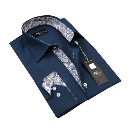 Reversible Cuff Button-Down Shirt // Medium Blue + White Paisley (L)