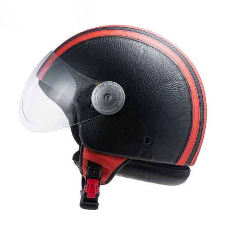 Striped Leather Helmet // Black + Orange (21.3" Circumference // XS)