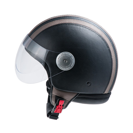 Striped Leather Helmet // Black + Gray (21.3" Circumference // XS)