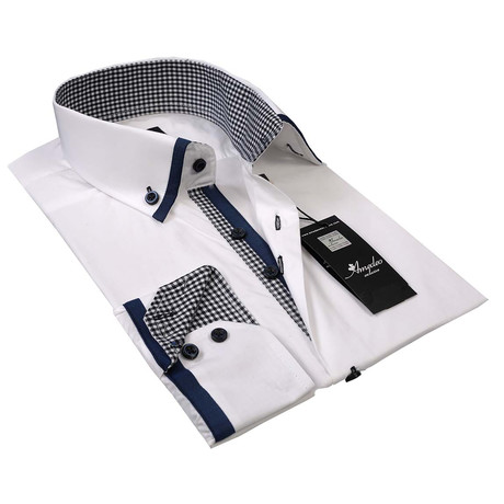 Reversible Cuff Button-Up Shirt // White + Blue Checkered (S)
