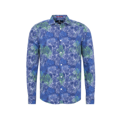 Button Up Shirt // Blue + Green Floral Print (S)