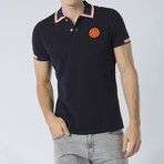 Short Sleeve Polo // Navy + Orange Trim (L)