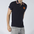 Short Sleeve Polo // Navy + Orange Trim (L)