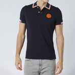 Short Sleeve Polo // Navy + Orange Trim (L)