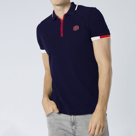 Sergey Short Sleeve Polo // Navy + Red Trim (S)