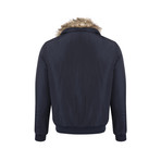 Fur Trim Winter Coat // Navy (XL)
