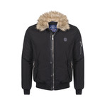 Fur Trim Winter Coat // Black (XL)
