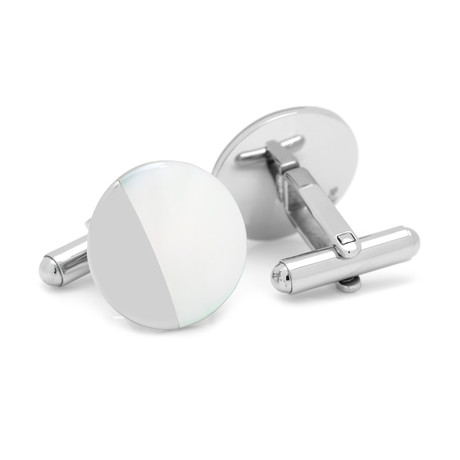 Modern Round Mother of Pearl Cufflinks // Sterling SIlver
