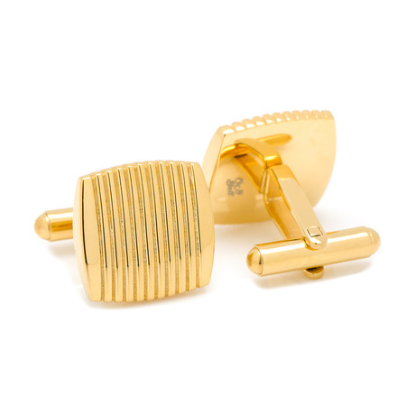 Gold Ribbed Square Cufflinks // Gold Plated
