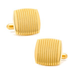Gold Ribbed Square Cufflinks // Gold Plated
