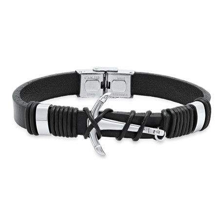 Leather + Stainless Steel Anchor Bracelet