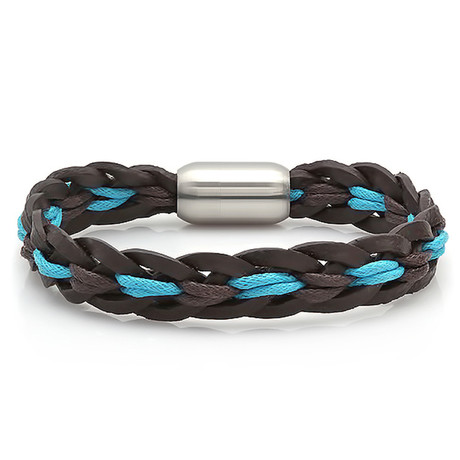 Genuine Leather Bracelet // Black + Blue Rope