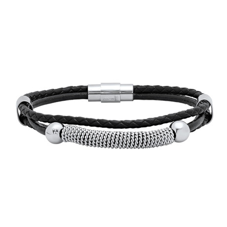 Stainless + Leather Braided Bracelet