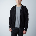 French Terry Zip Bomber Hoodie // Black (L)