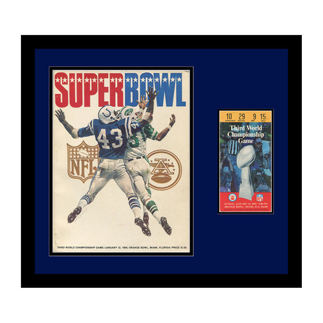 1969 Super Bowl III Program + Ticket Framed Display // Jets VS Colts