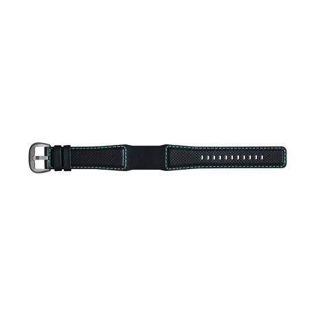 Watch Strap // Perforated Leather (Black + Green Stitching)