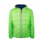 Reversible Hooded Quilted Puffer Jacket // Blue + Lime (XL)